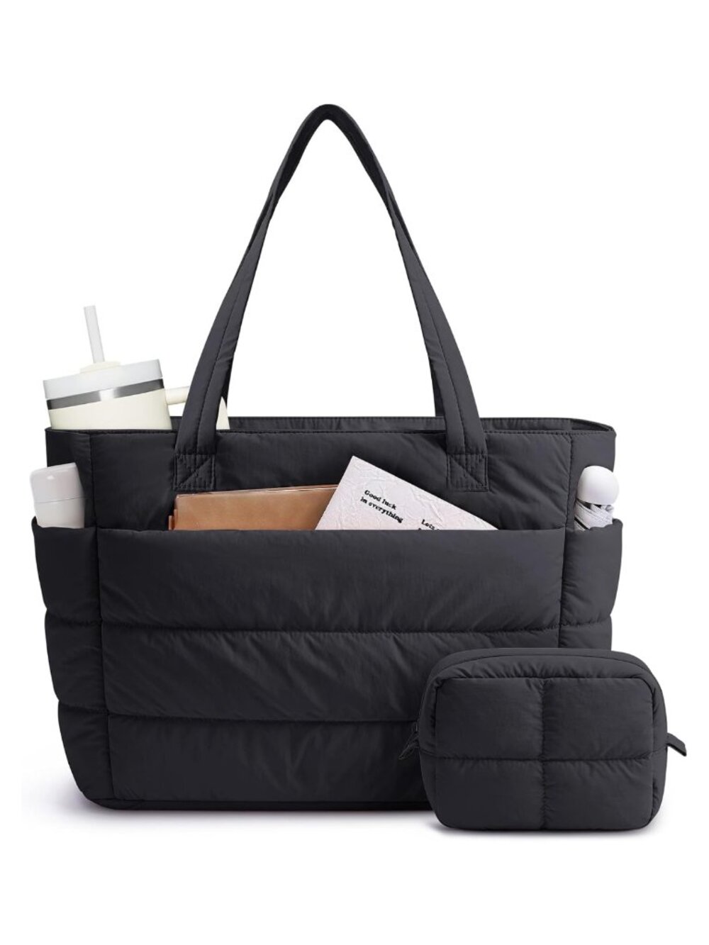 Nylon Puffer Tote Bag Quilted Lightweight for Work Nurse Teacher